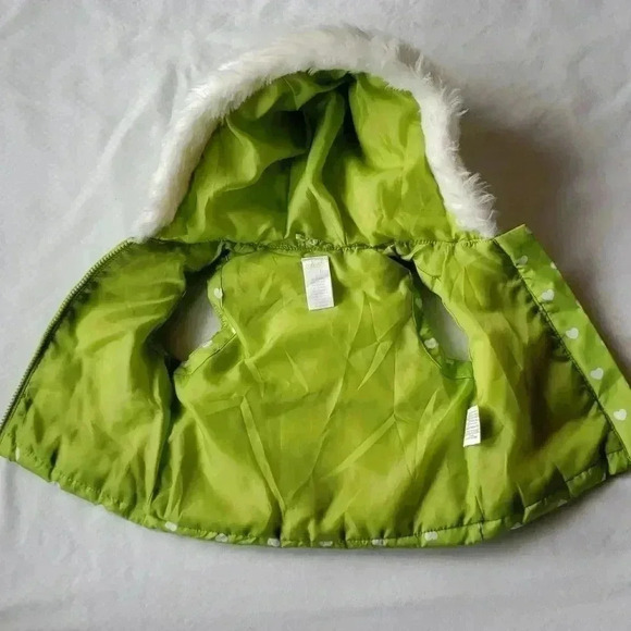 Gymboree Green Vest Hearts and Faux FurTrim Hood 6-12 months - Picture 4 of 13